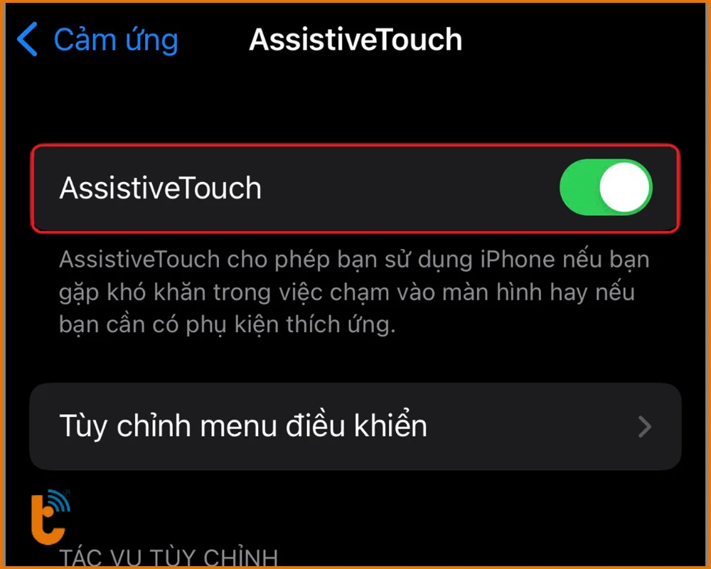 Bật ON tùy chọn nút trợ năng lên