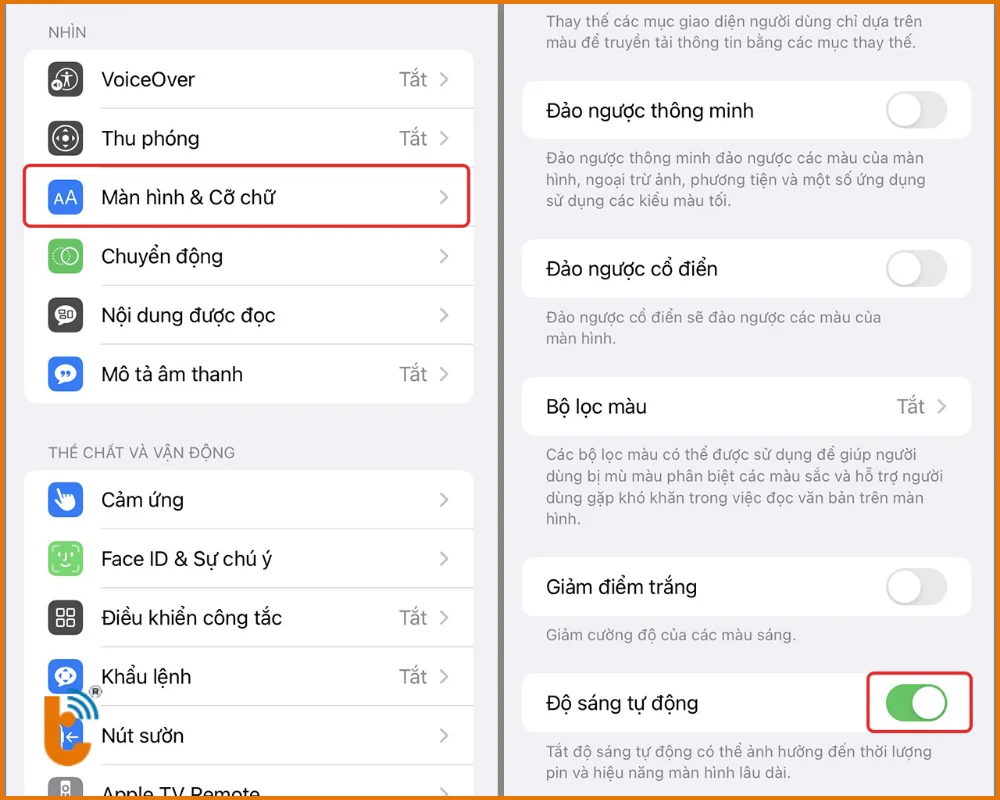 Tắt độ sáng tự động trên iPhone
