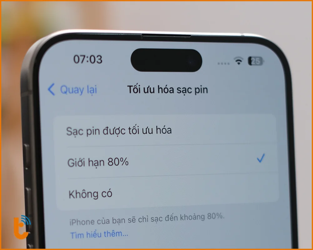 Tắt giới hạn 80% (Dành riêng cho iPhone 15 series trở lên)