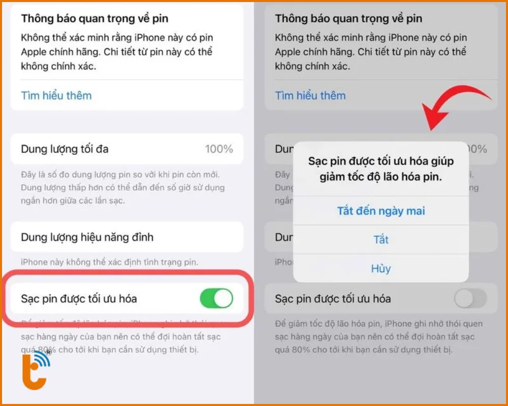 Tắt tính năng sạc pin được tối ưu hóa (iOS 13 trở lên)