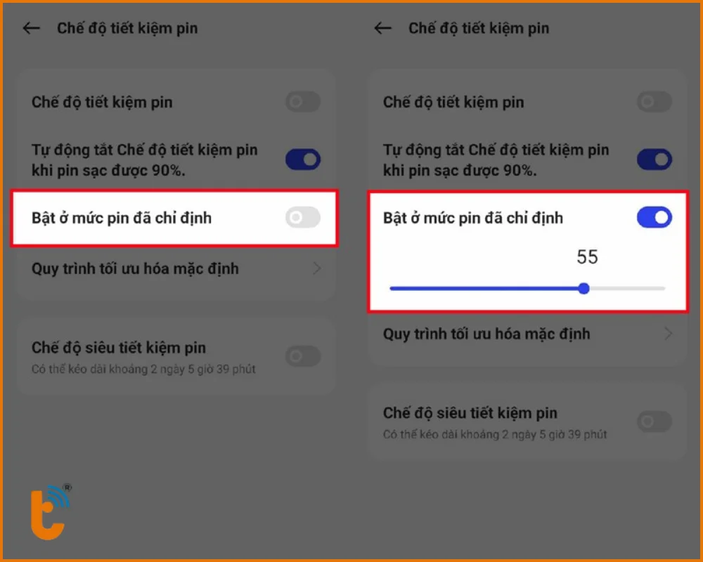 Chọn mức pin để kích hoạt chế độ tiếp kiệm pin