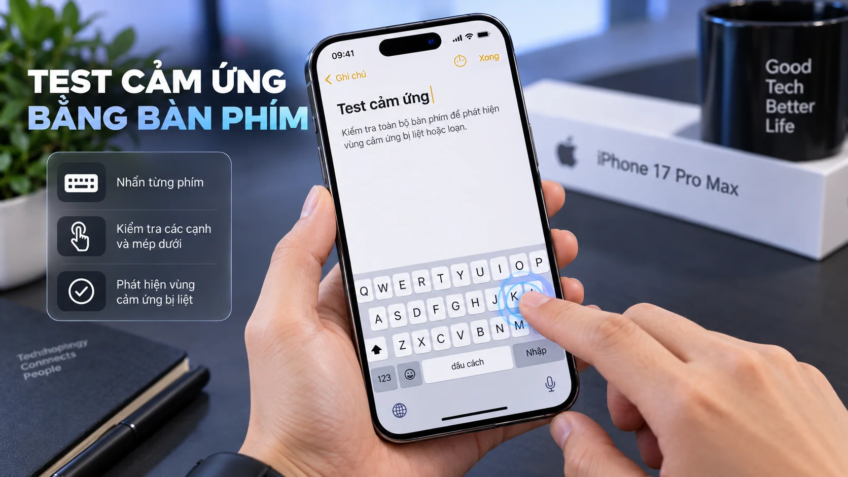 Test cảm ứng iPhone bằng bàn phím