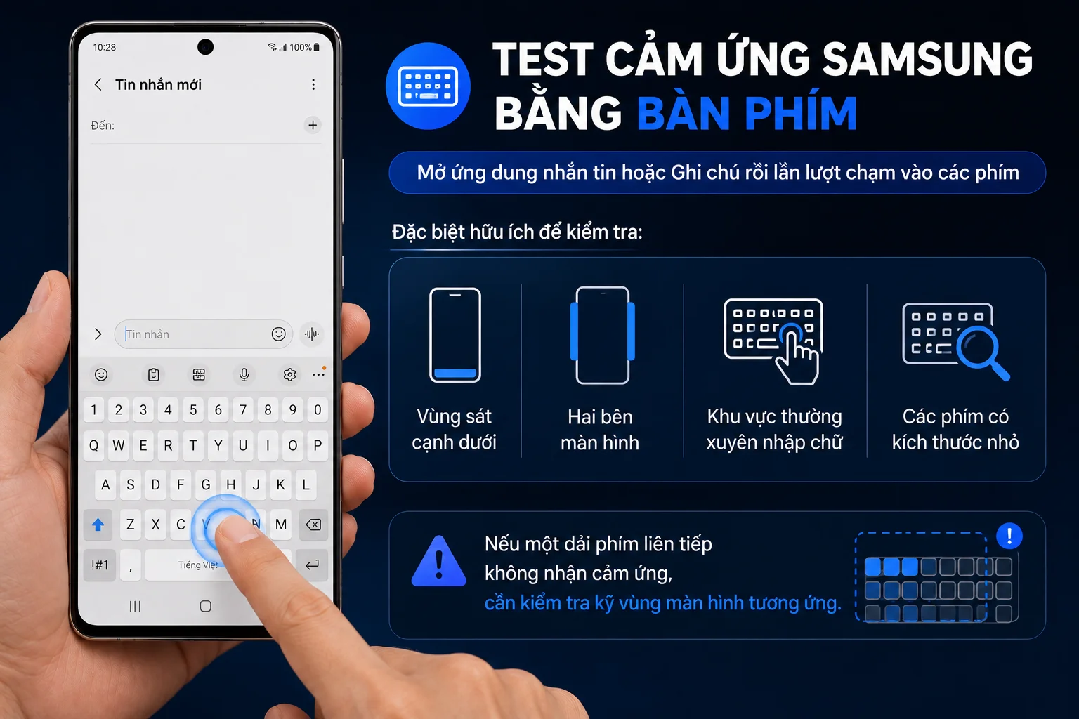 Test bàn phím để kiểm tả cảm ứng Samsung