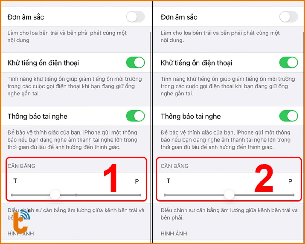 Chỉnh lại thanh cân bằng âm lượng trong Trợ năng