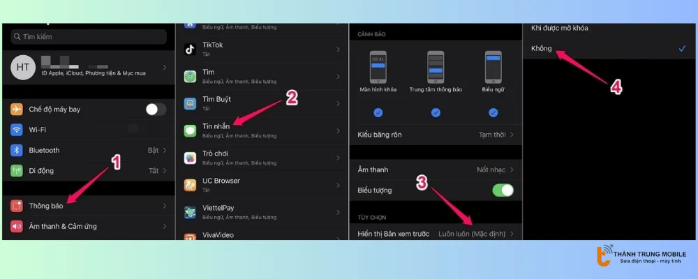 Tắt hiển thị nội dung thông báo trên dòng iPhone có hệ điều hành iOS 12