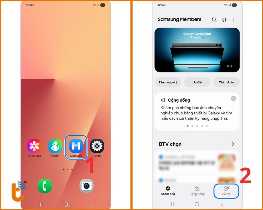 Bạn mở ứng dụng Samsung Members và chọn mục Hỗ trợ