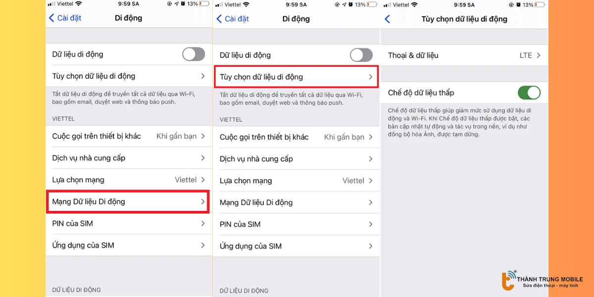 Bật chế độ dữ liệu thấp