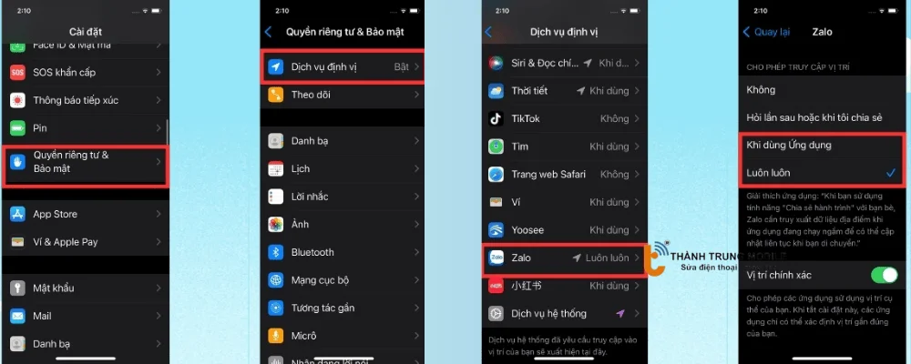 Bật dịch vụ vị trí cho Zalo