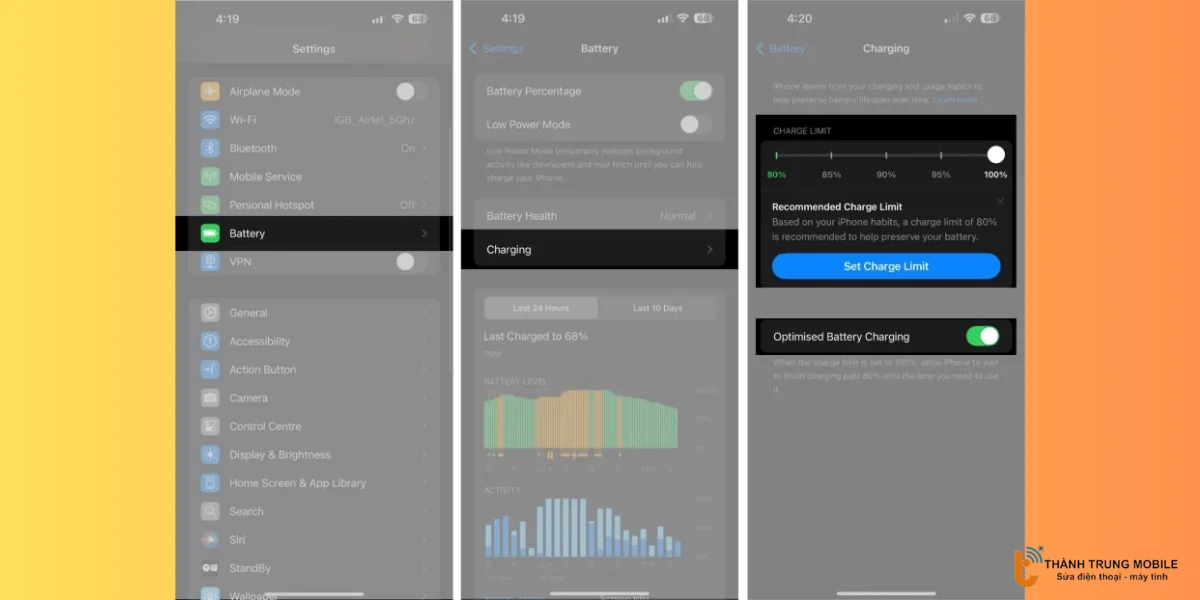 Bật giới hạn sạc trên iOS 18