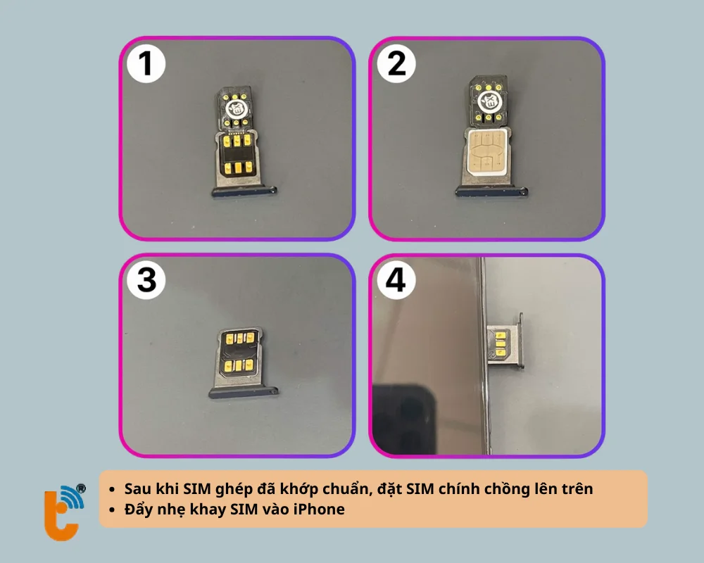  Đặt SIM chính của nhà mạng lên trên SIM ghép