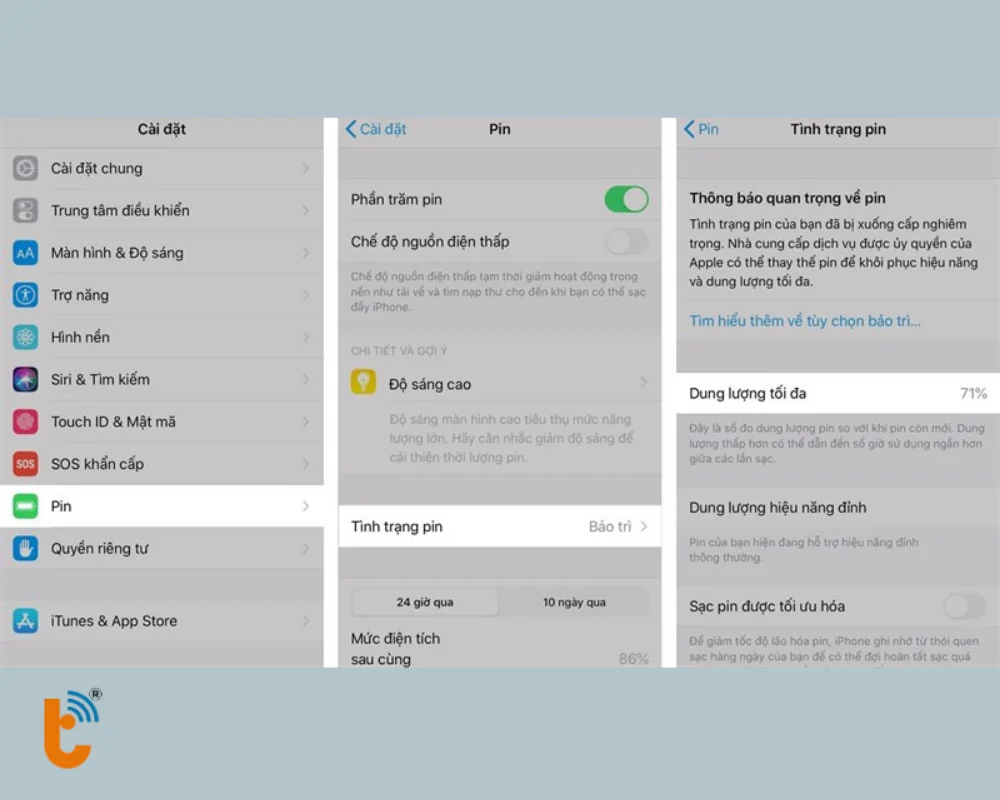 Các bước để xem Dung lượng tối đa/ Dung lượng hiệu năng đỉnh