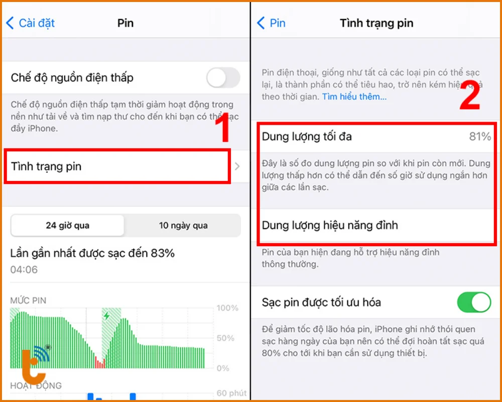 Các bước thực hiện kiểm tra tình trạng pin trong Cài đặt