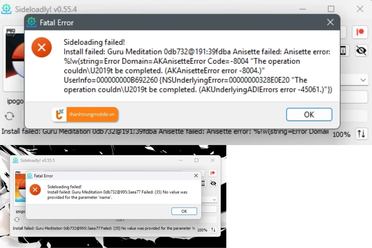 Các lỗi thường gặp khi sử dụng Sideloadly a1