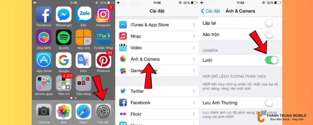 Cách bật lưới trên iPhone đời cũ