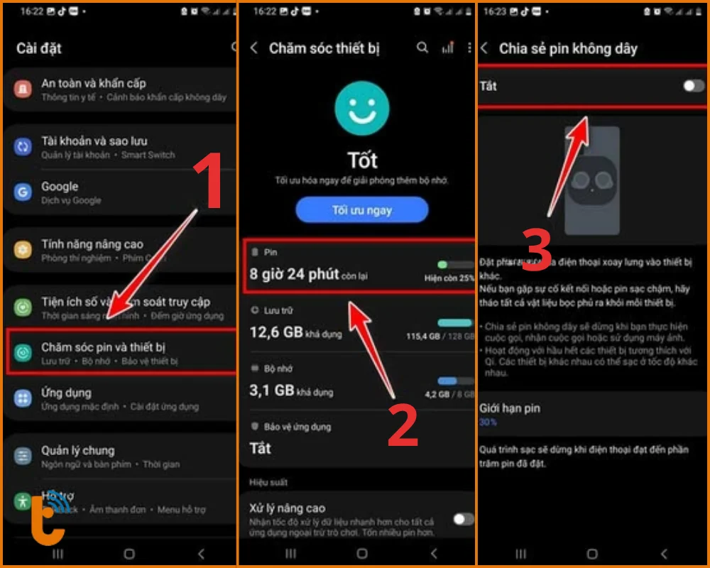 Cách bật và sử dụng sạc ngược không dây an toàn