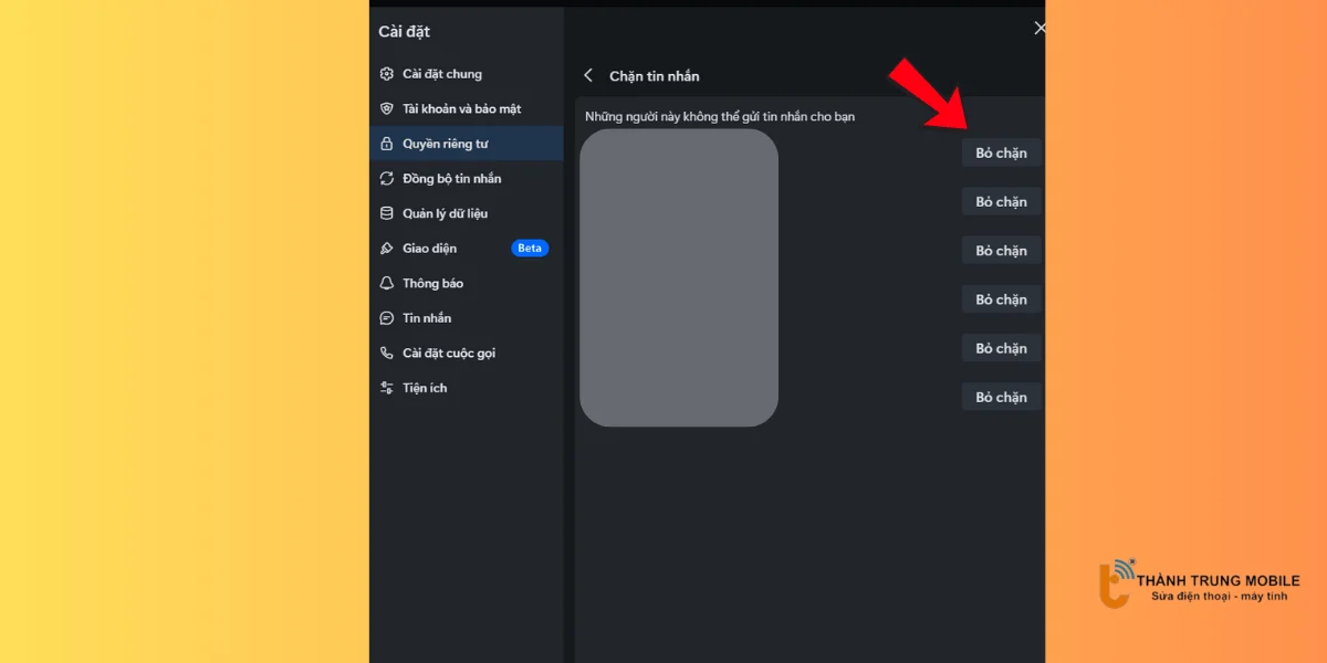 Cách bỏ chặn trên Zalo