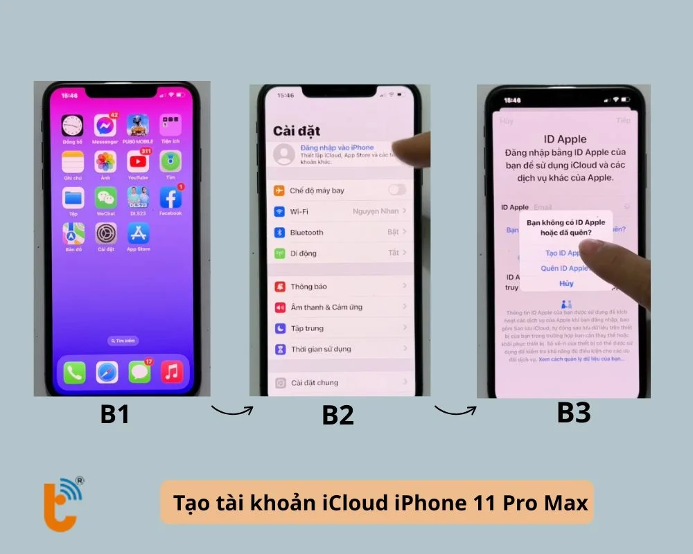 các bước thực hiện tạo icloud cho iphone 11 pro max