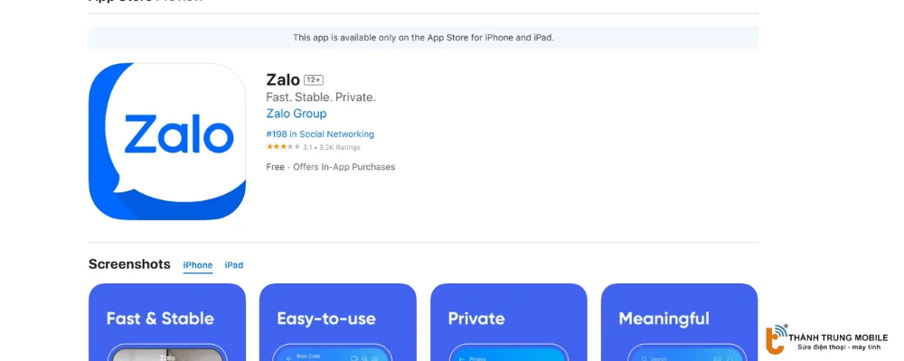 Cập nhật Zalo trên App Store