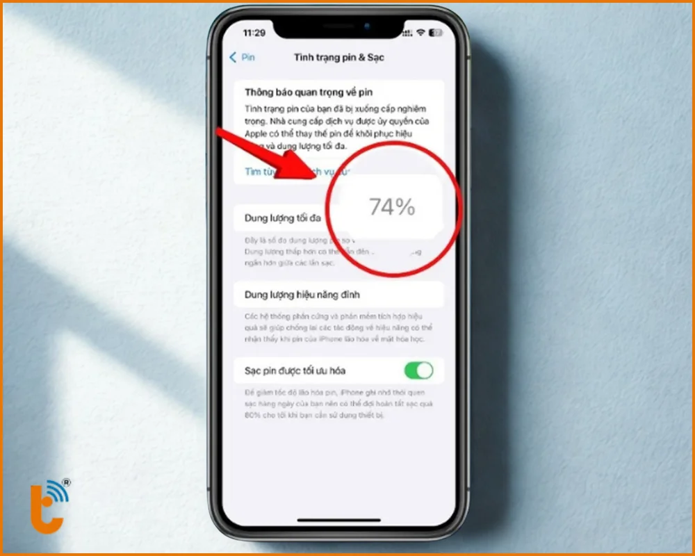 Chỉ số “Dung lượng tối đa” trong cài đặt iPhone