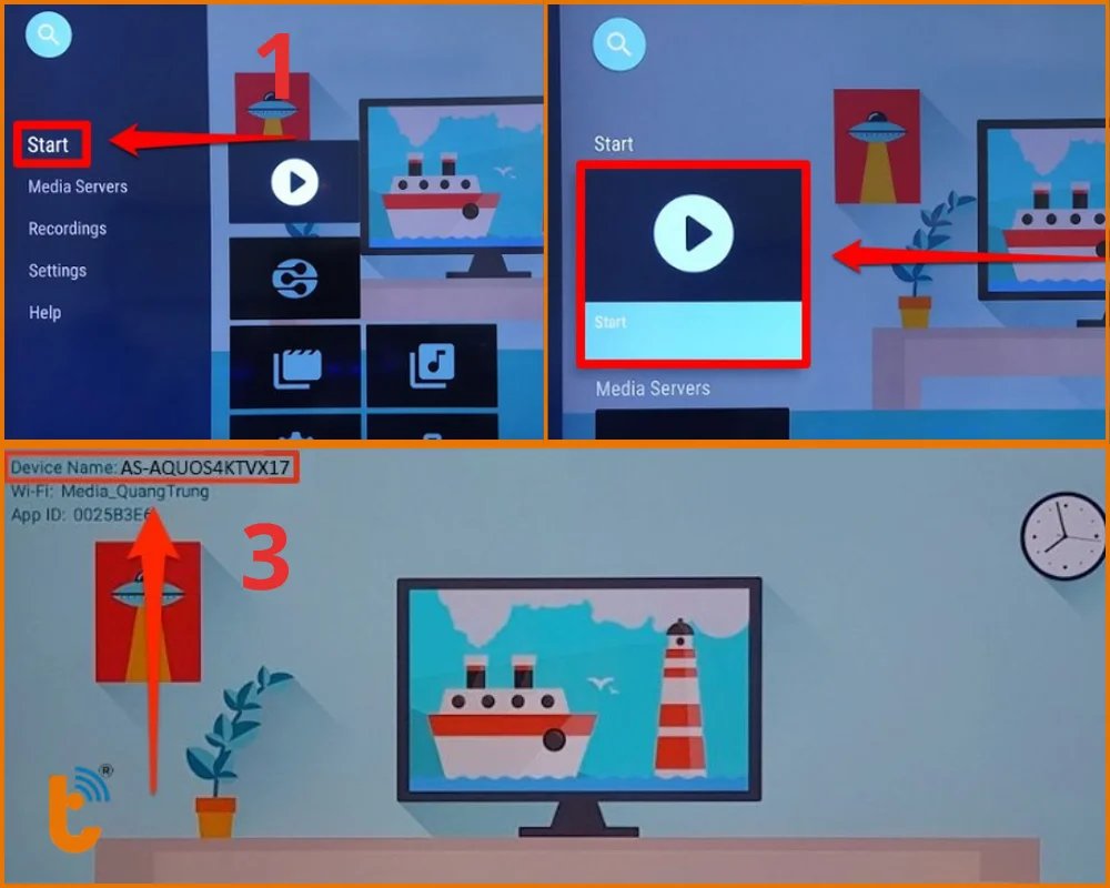 Chọn Bắt đầu để khởi động và chọn tiếp nút Bắt đầu sẽ thấy tên thiết bị