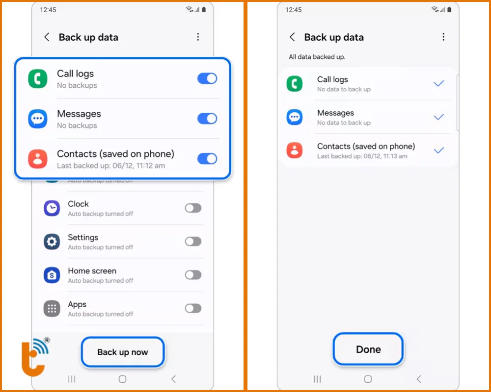 Chọn các mục cần sao lưu lên Samsung Cloud nhấn Sao lưu ngay