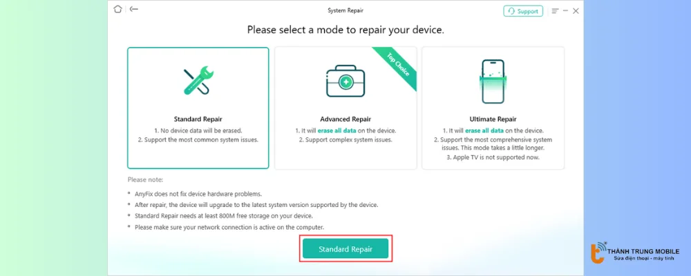 Chọn chế độ sửa chữa phù hợp.