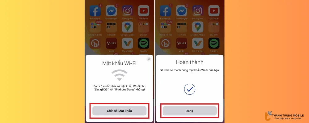 Chọn Chia sẻ mật khẩu WiFi để hoàn tất.