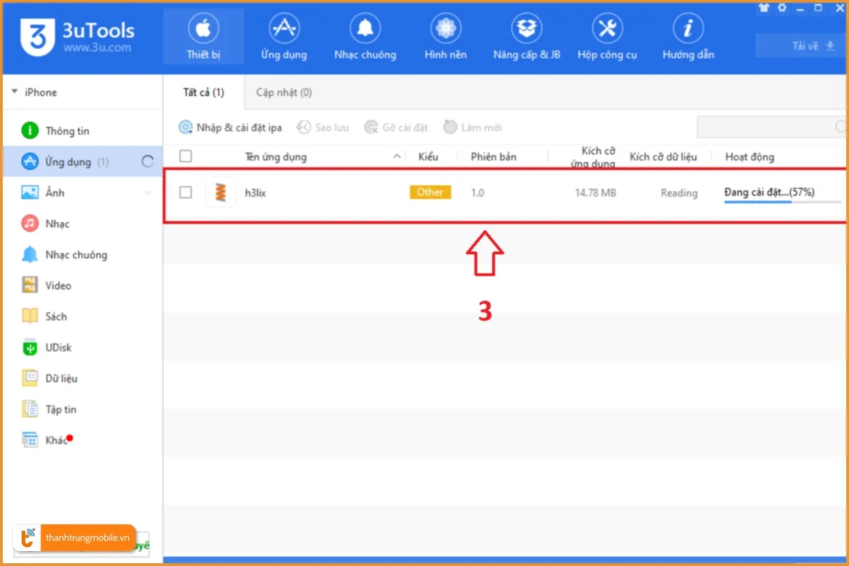 Chọn đến file h3lix.ipa đã tải ở trên để cài vô iPhone
