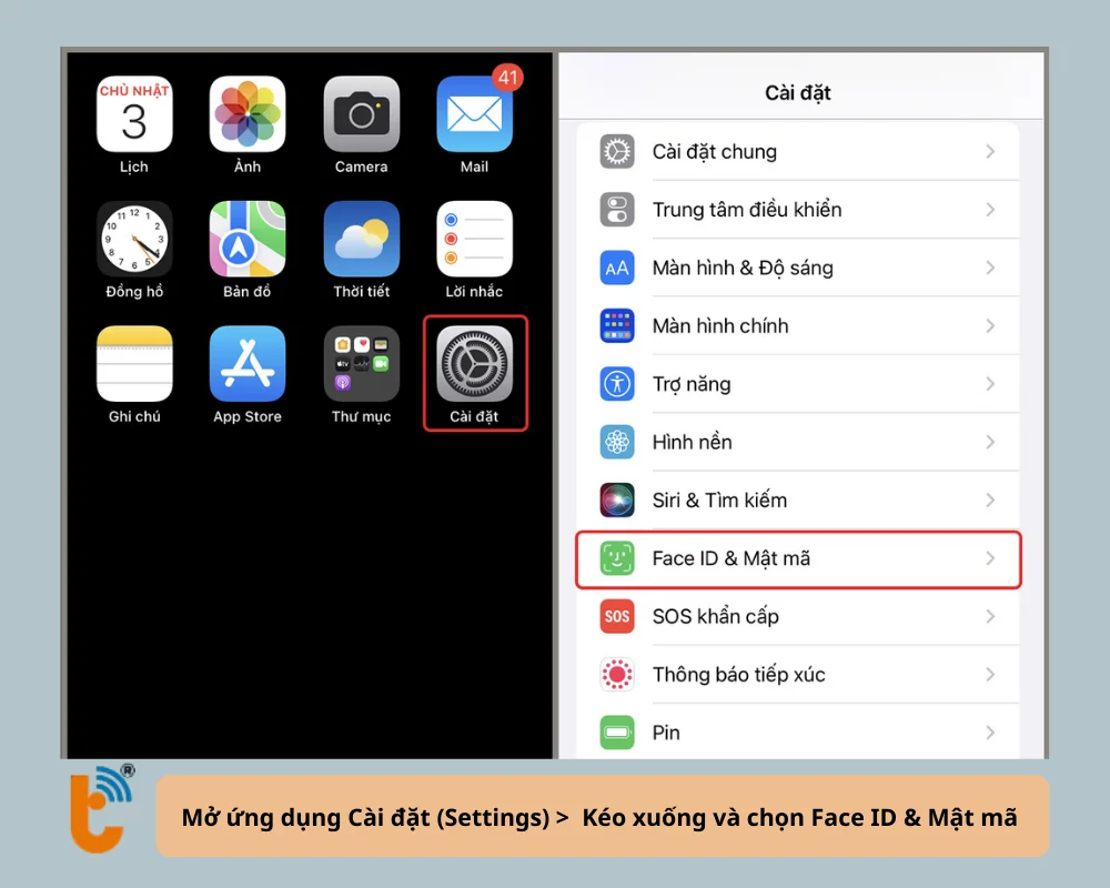 Chọn Face ID & Mật mã