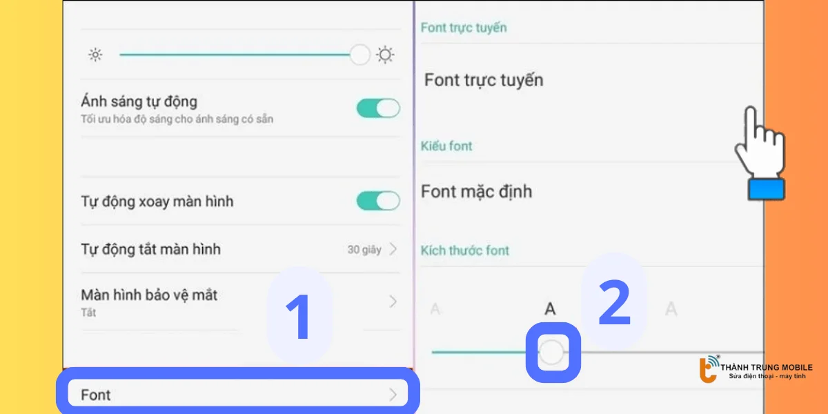 Chọn font mặc định và điều chỉnh kích thước