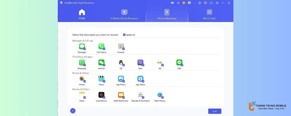 Chọn loại tệp bạn muốn khôi phục. 