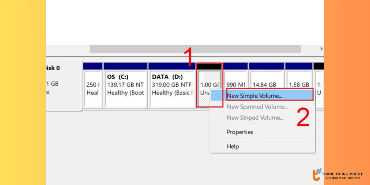 Chọn New Simple Volume