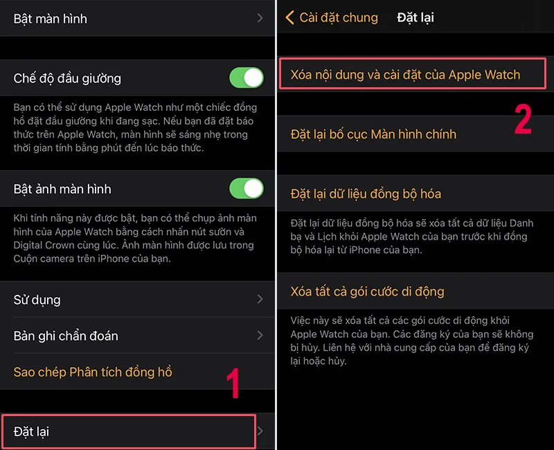Chọn xóa nội dung và cài đặt của Apple Watch để hoàn thành reset