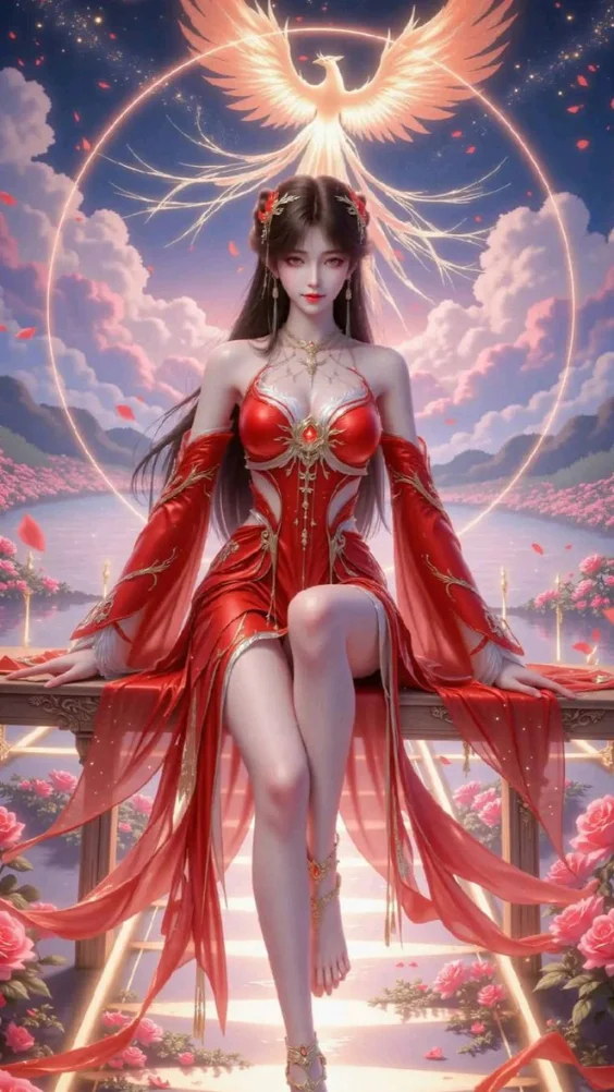 Cô gái váy đỏ giữa mùa thu cổ phong