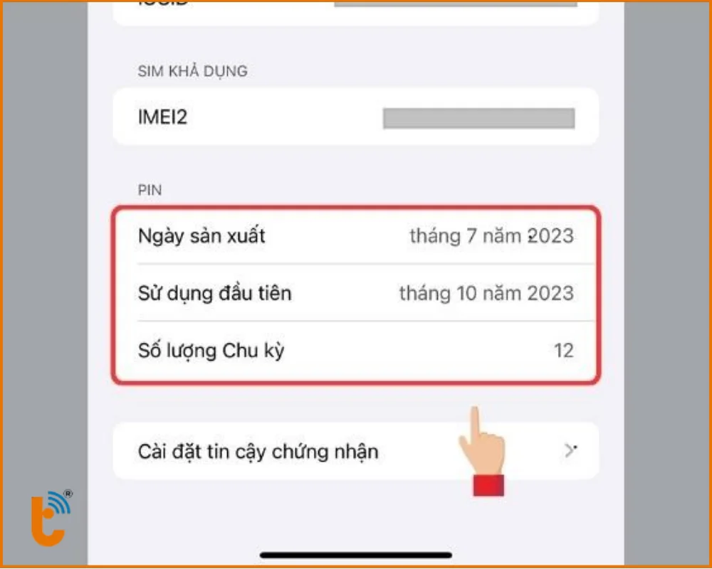 Cuộn xuống phần Pin và kiểm tra số bên cạnh mục Số lượng Chu kì