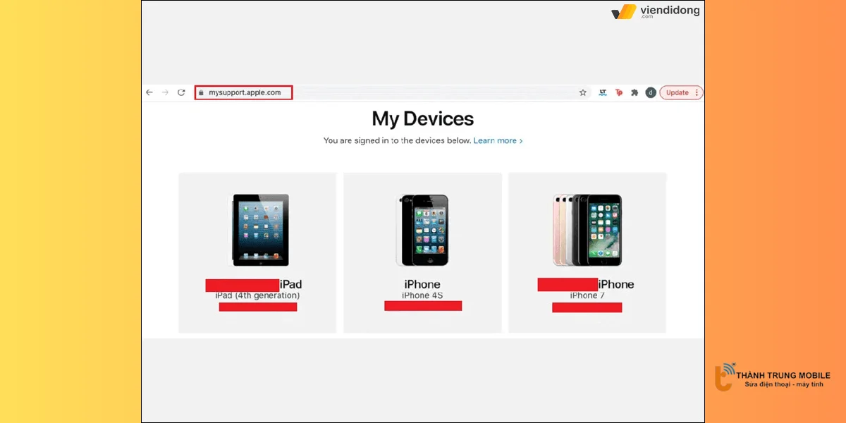 Danh sách tất cả các thiết bị Apple đã đăng ký với Apple ID