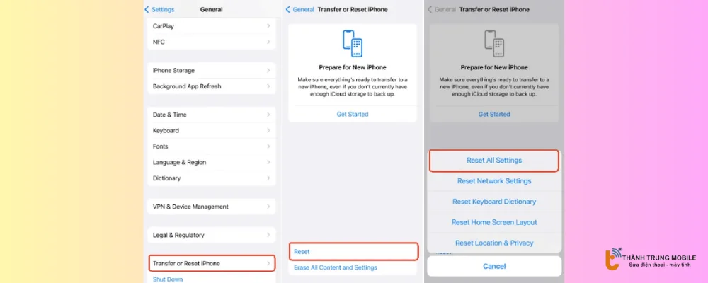 Đặt lại tất cả cài đặt trên iPhone