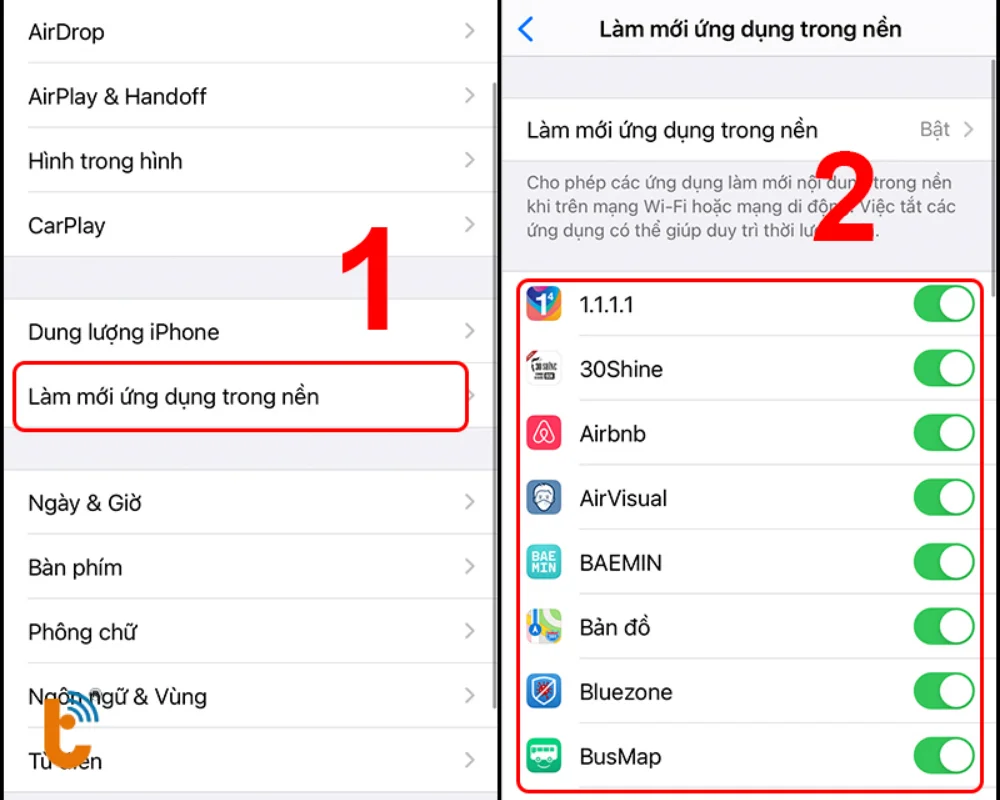 Để nhiều ứng dụng chạy nền liên tục khiến pin iPhone tụt nhanh