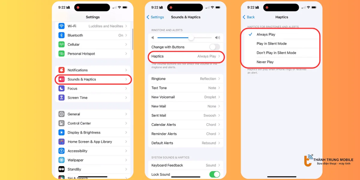 Điều chỉnh các tùy chọn Haptic Feedback