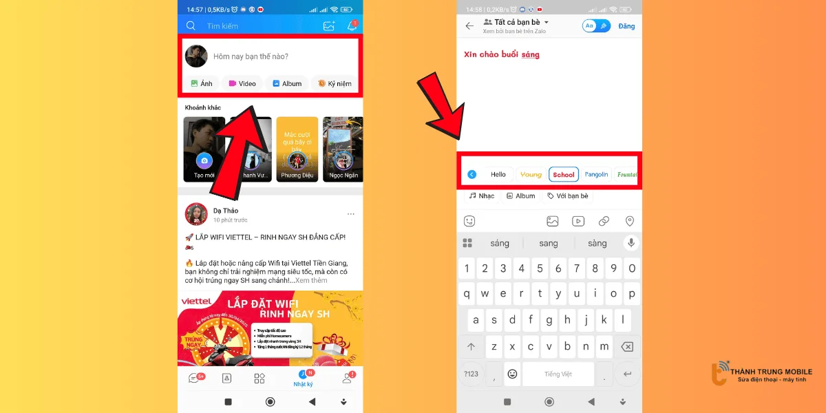 Đổi font chữ khi đăng nhật ký Zalo