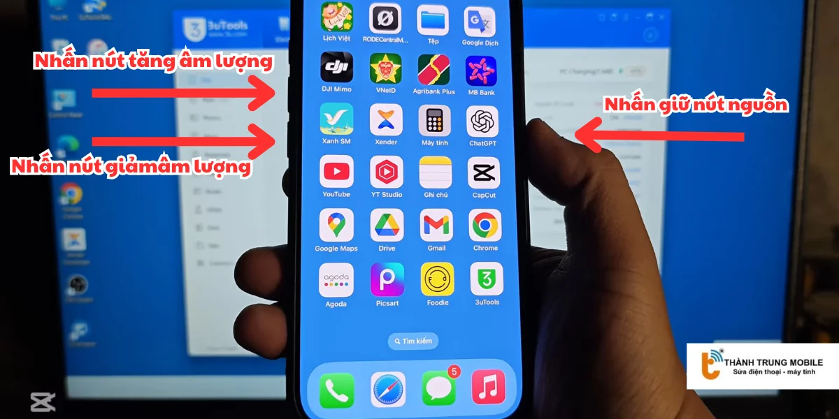 Nhấn nút tăng âm lượng, giảm âm lượng và nút nguồn
