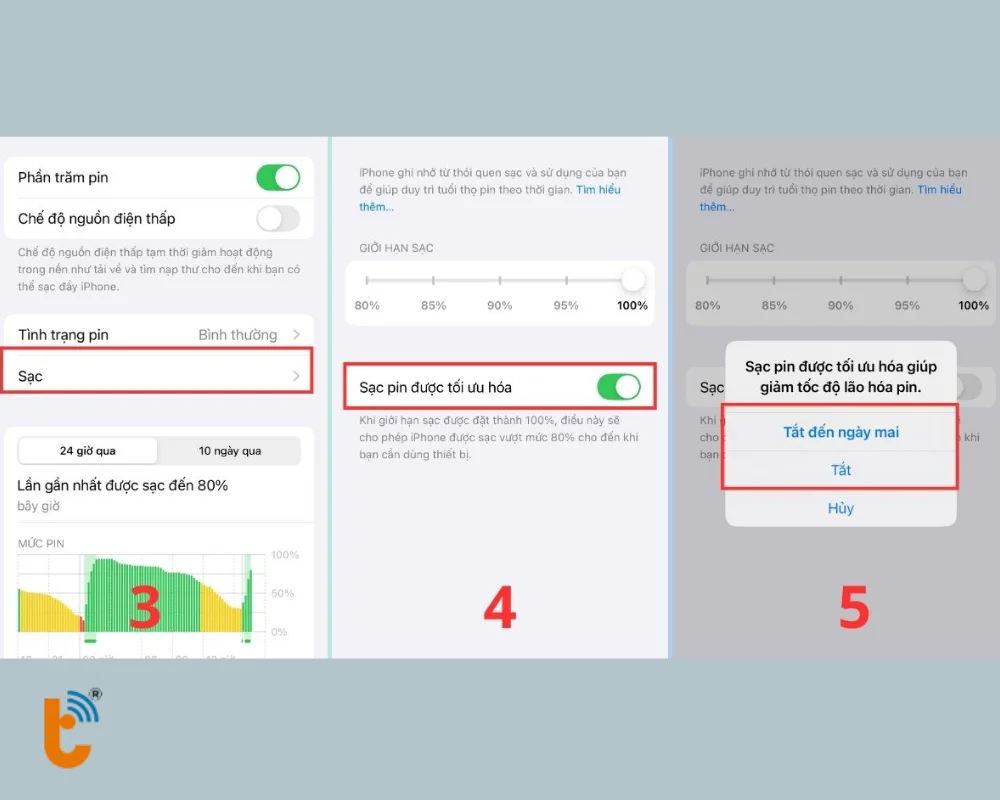 Gạt công tắc Sạc pin được tối ưu hoá để tắt