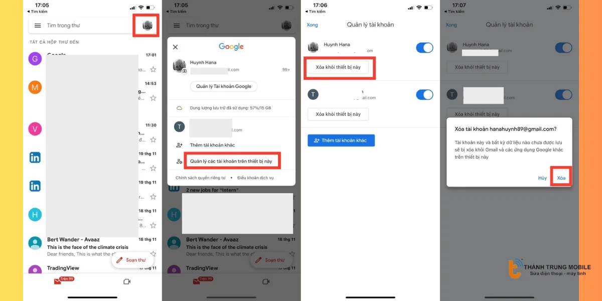 Gỡ tài khoản Gmail trên iPhone qua ứng dụng Gmail