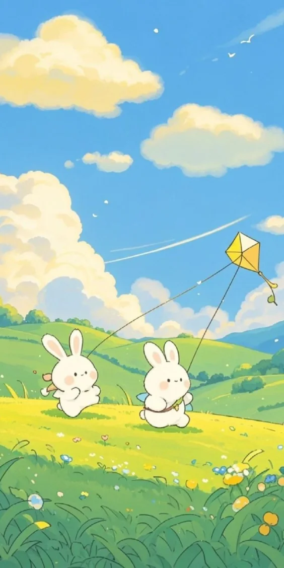 Hai chú thỏ đang thả diều