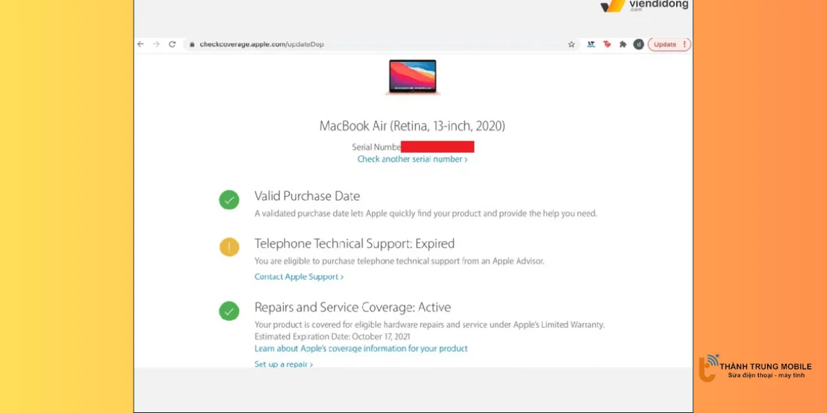 Hiển thị trạng thái bảo hành