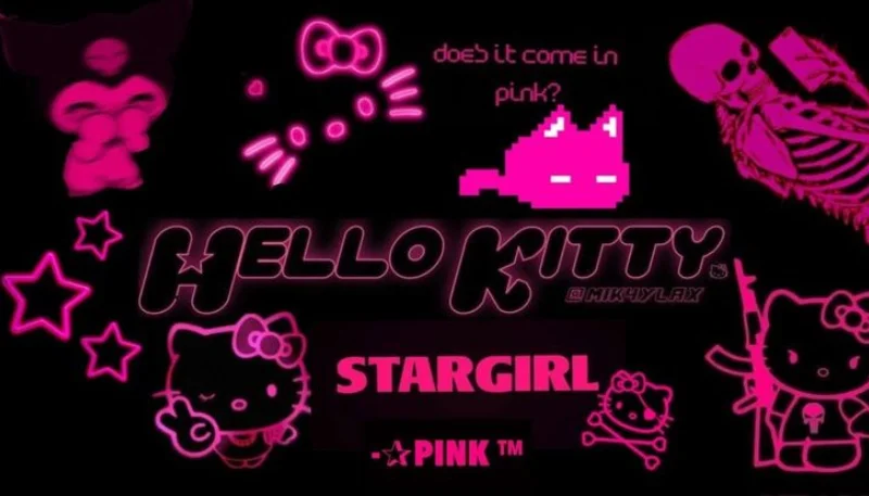 Hình nền Hello Kitty màu hồng nền đen 1