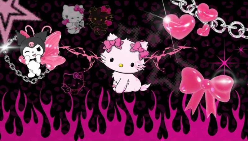 Hình nền Hello Kitty màu hồng nền đen 3