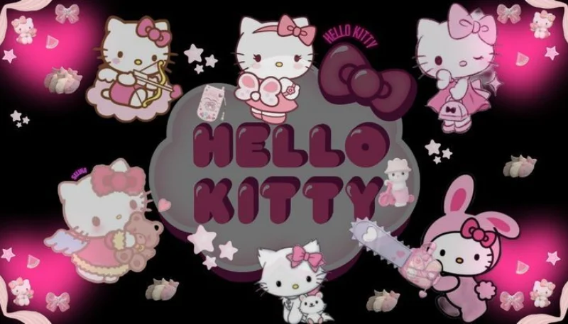 Hình nền Hello Kitty màu hồng nền đen 4