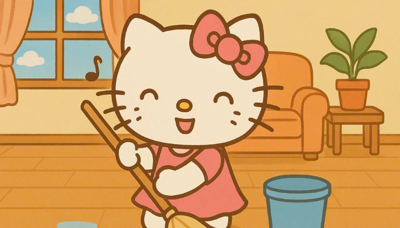 Hình nền Hello Kitty dọn nhà 2