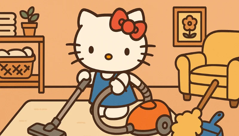 Hình nền Hello Kitty dọn nhà 7